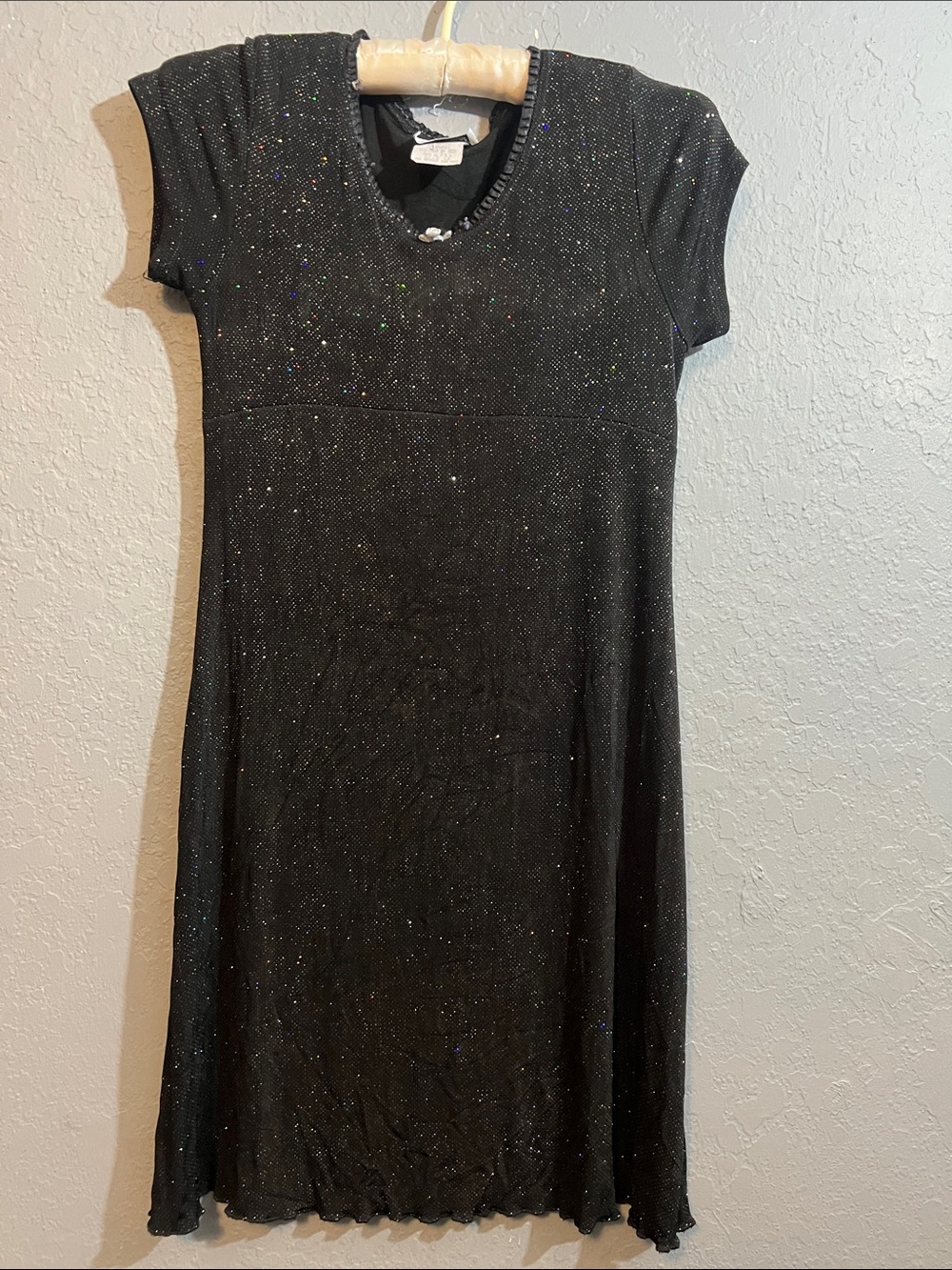 Girls' Black Sparkle Short-Sleeve A-Line Dress